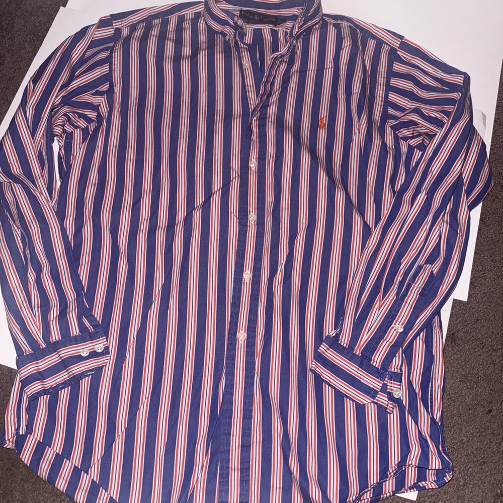 Vintage Polo Ralph Lauren Shirt Men Blue & Orange Button Up Size 15 1/2